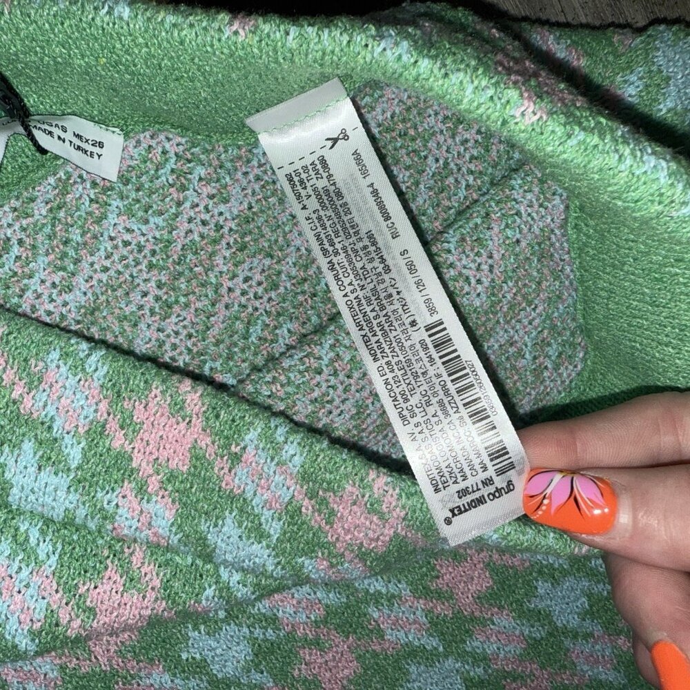 Zara Houndstooth Mini Skirt Pink and Green Size‎ S - Picture 6 of 6